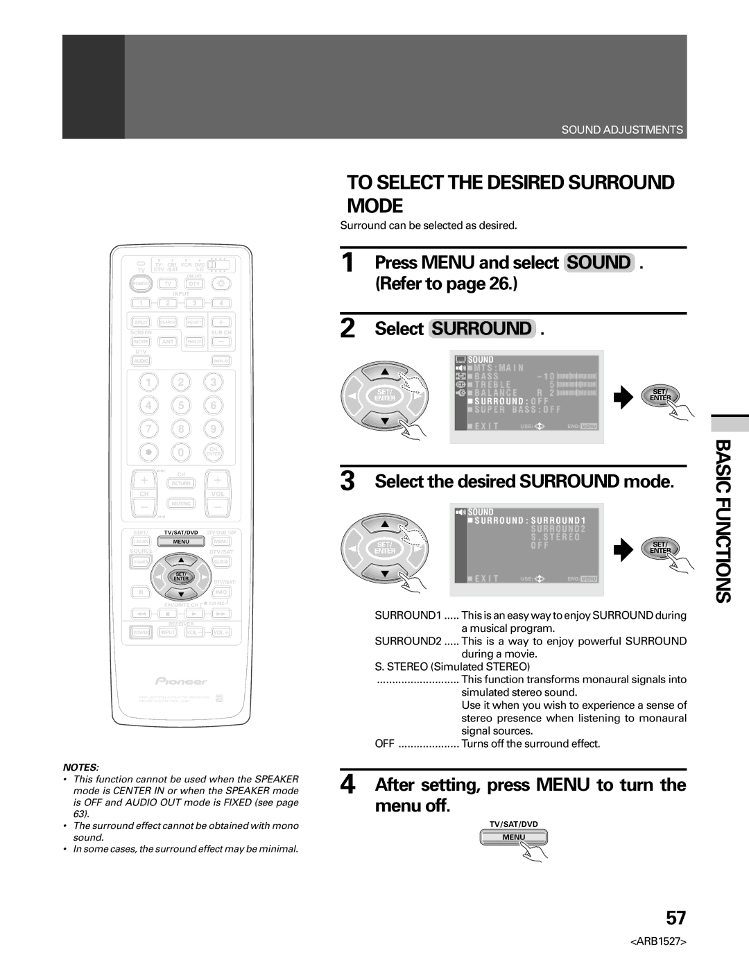 Pioneer PRO 510HD, PRO-610HD manual To Select the Desired Surround Mode, Select Surround, Select the desired Surround mode 