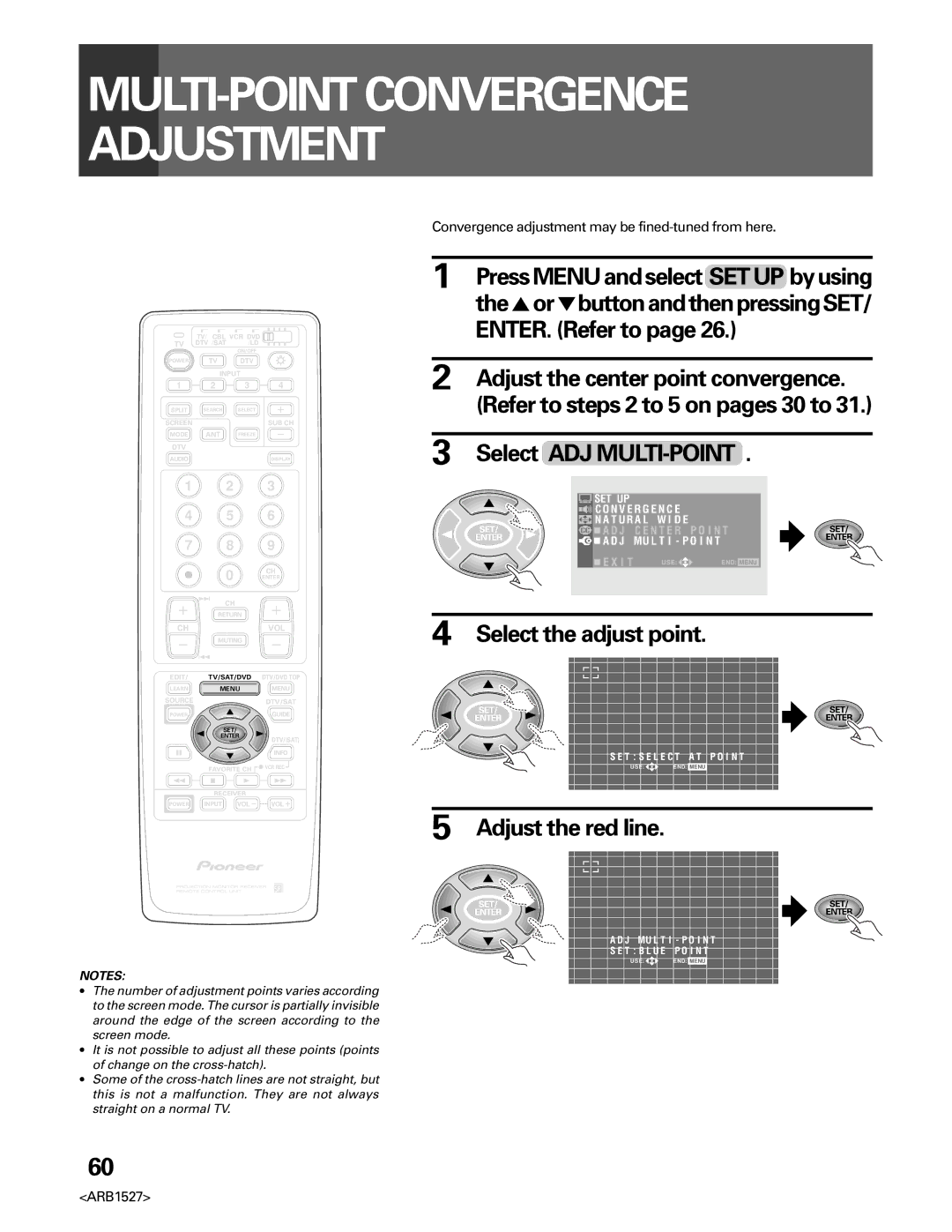 Pioneer PRO-610HD, PRO 510HD manual Select ADJ MULTI-POINT, Select the adjust point, Adjust the red line 