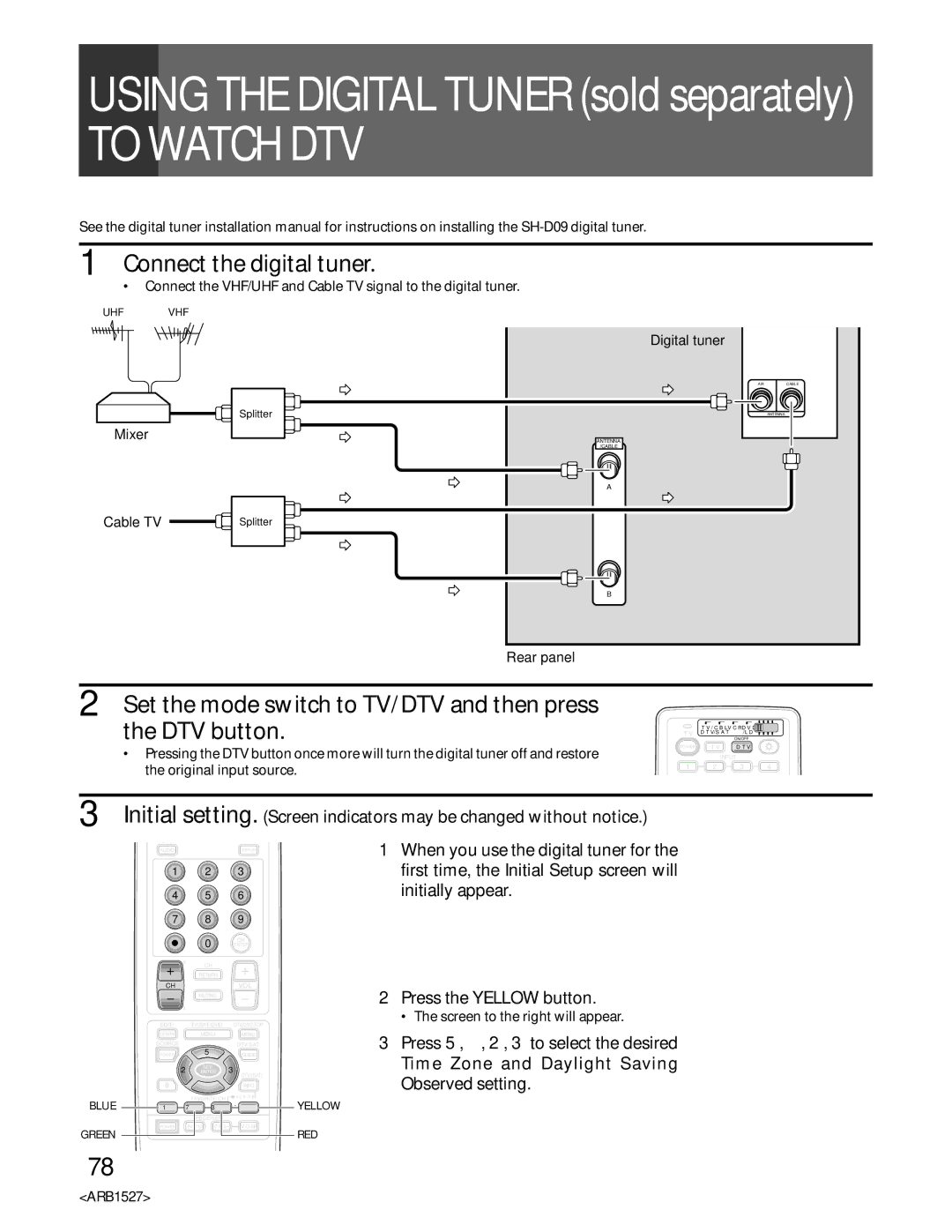 Pioneer PRO-610HD To Watch DTV, Connect the digital tuner, Set the mode switch to TV/DTV and then press the DTV button 