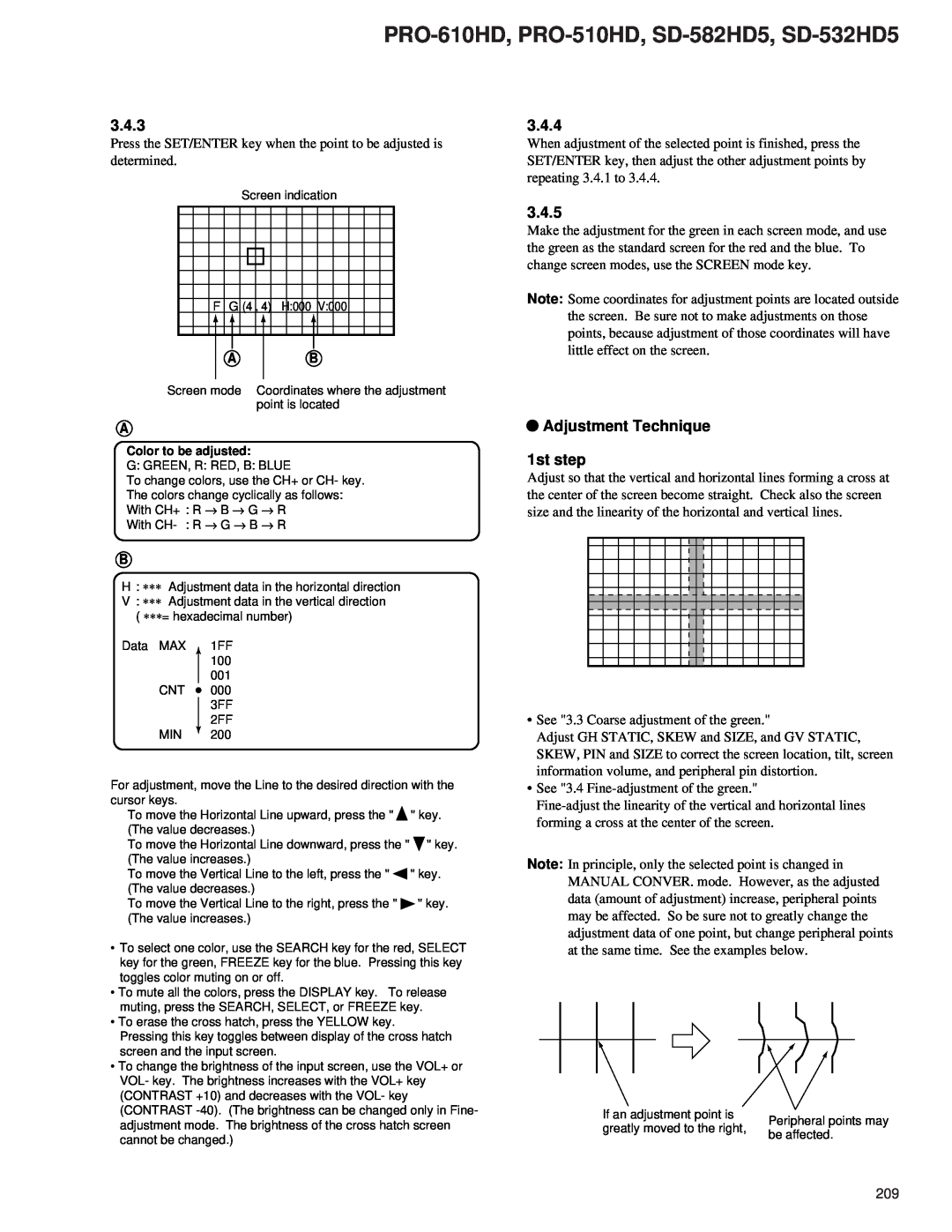Pioneer service manual 3.4.3, 3.4.4, 3.4.5, Adjustment Technique 1st step, PRO-610HD, PRO-510HD, SD-582HD5, SD-532HD5 
