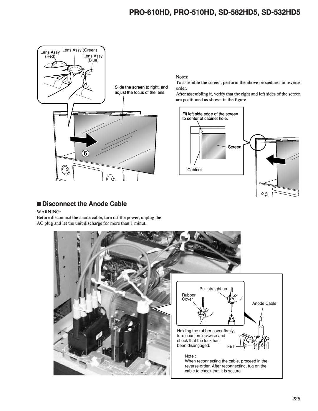 Pioneer service manual Disconnect the Anode Cable, PRO-610HD, PRO-510HD, SD-582HD5, SD-532HD5 