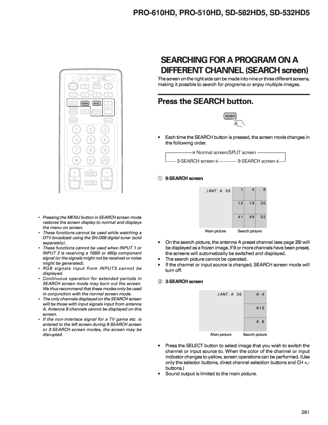 Pioneer Press the SEARCH button, PRO-610HD, PRO-510HD, SD-582HD5, SD-532HD5, 1 9-SEARCH screen, 2 3-SEARCH screen 