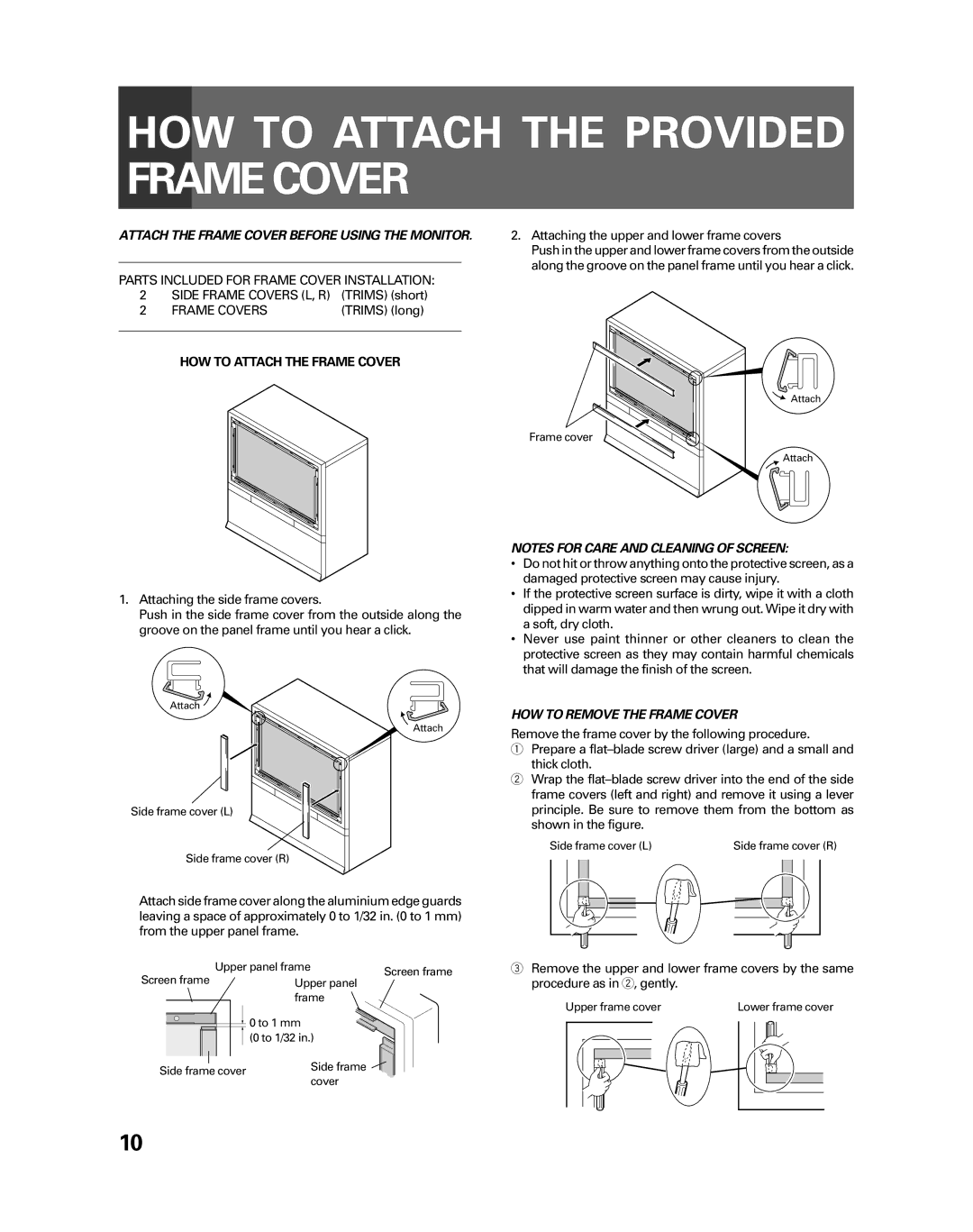 Pioneer PRO-730HDI, PRO-530HDI manual HOW to Attach the Provided Frame Cover, Trims short, Frame Covers, Trims long 