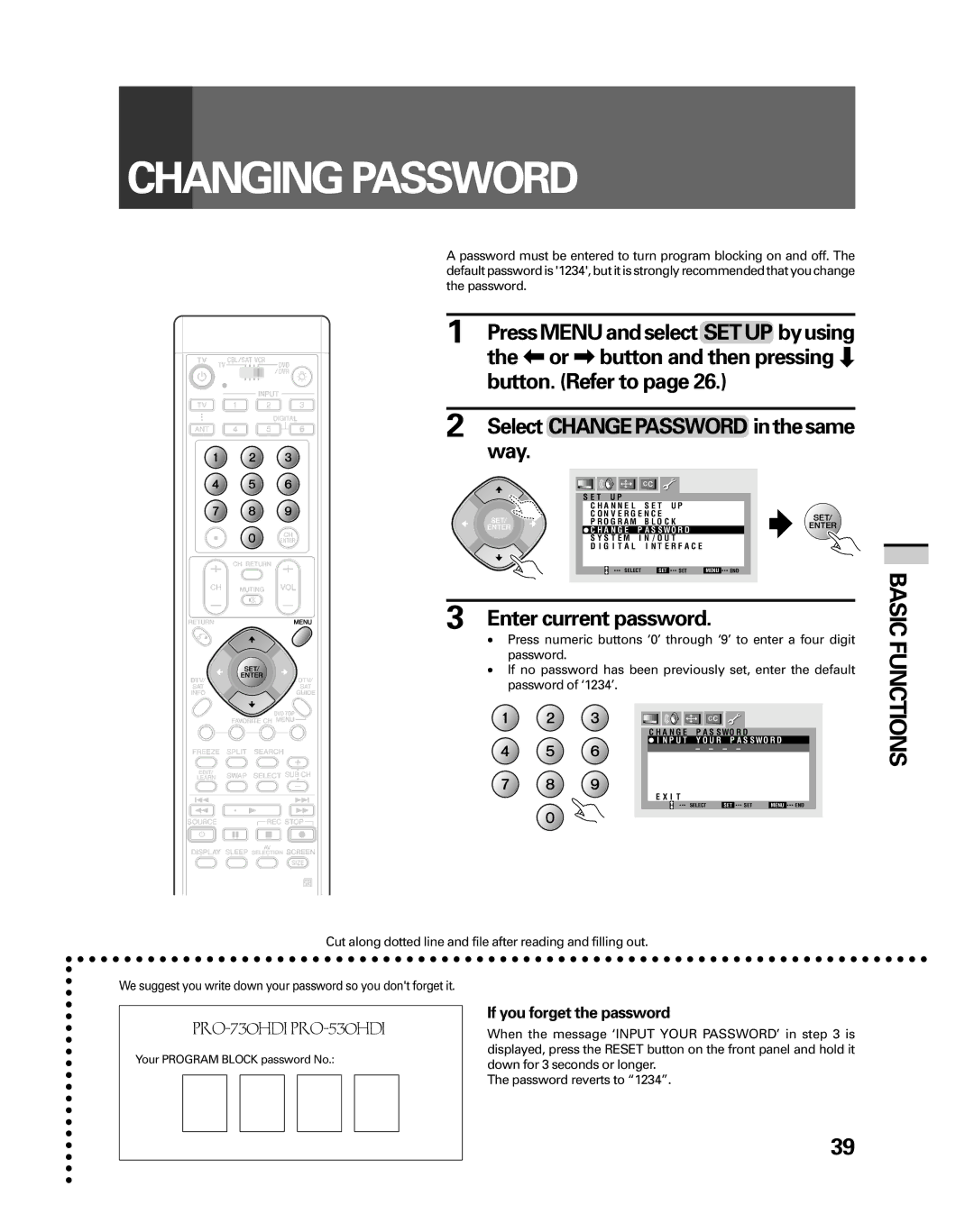 Pioneer PRO-530HDI, PRO-730HDI manual Changing Password, Enter current password 