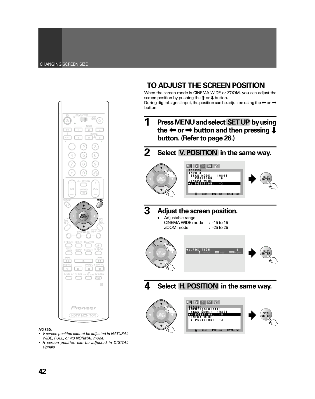 Pioneer PRO-730HDI manual To Adjust the Screen Position, Adjust the screen position, Select H. Position in the same way 