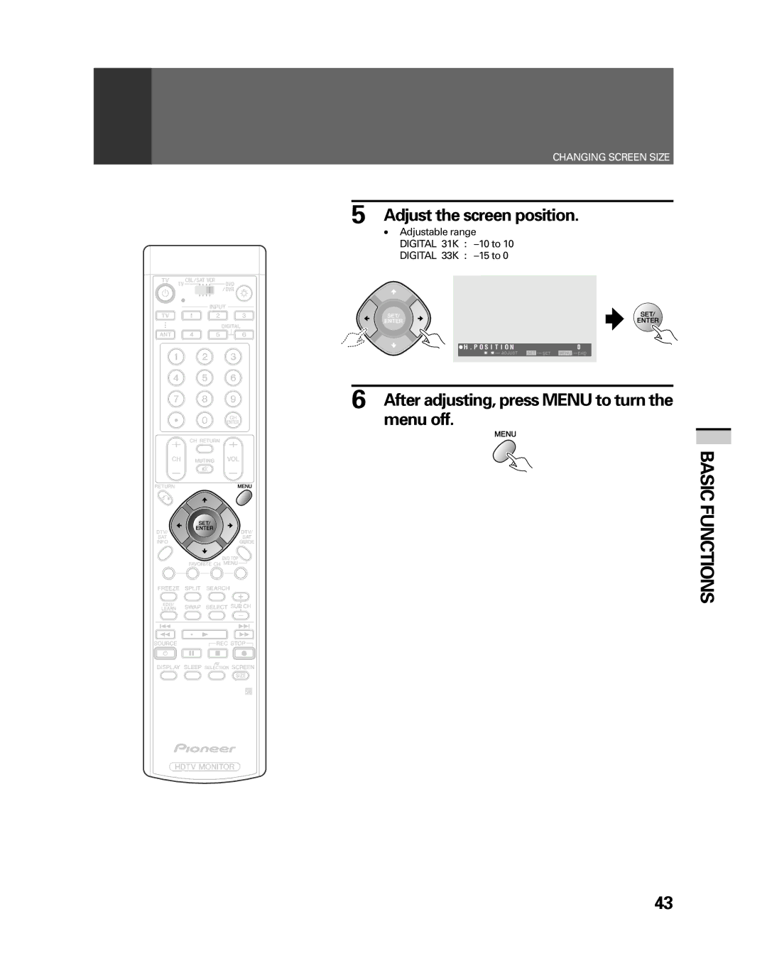 Pioneer PRO-530HDI, PRO-730HDI manual After adjusting, press Menu to turn the menu off 