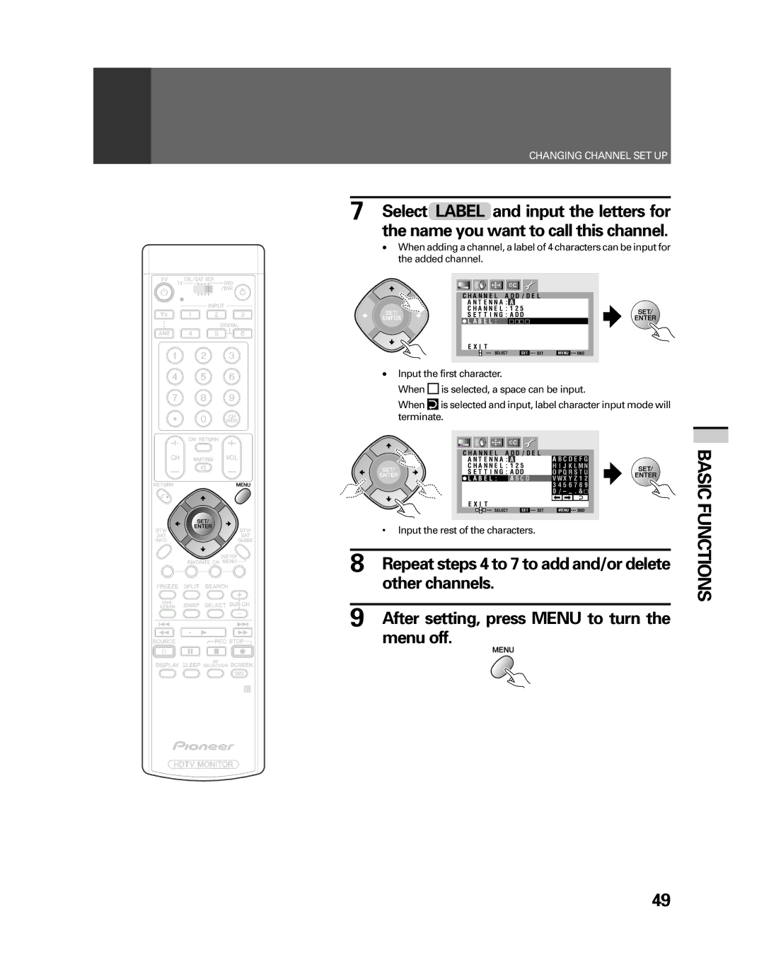 Pioneer PRO-530HDI, PRO-730HDI manual Other channels, Menu off, Input the rest of the characters 