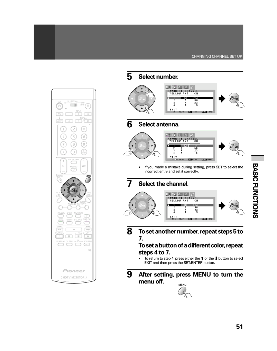 Pioneer PRO-530HDI, PRO-730HDI manual Select number, Select antenna, Select the channel 