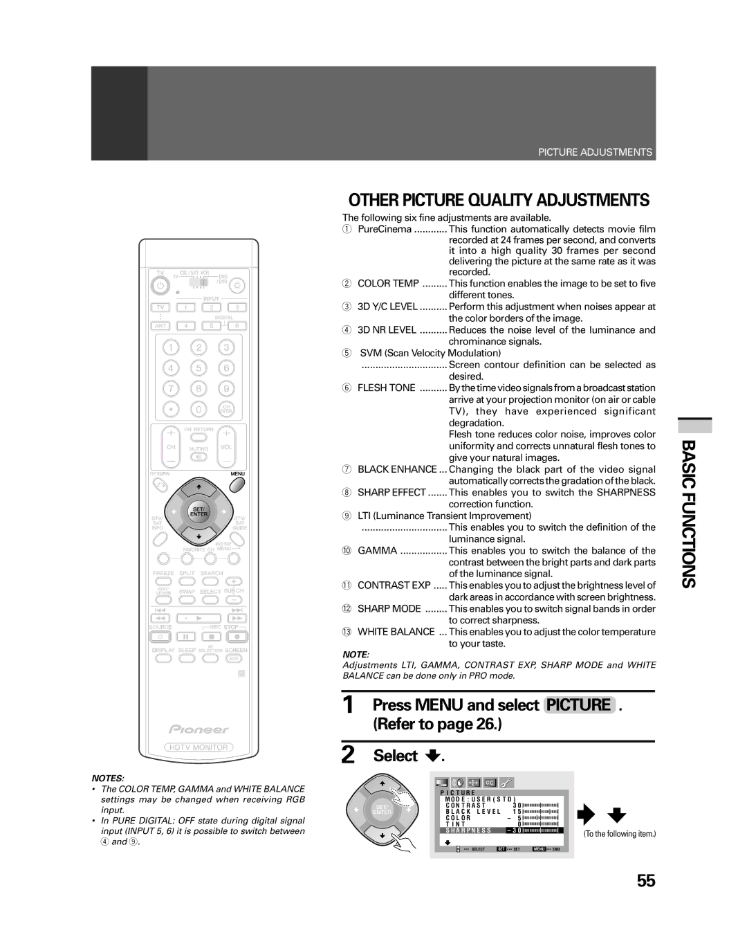 Pioneer PRO-530HDI, PRO-730HDI manual Select, Other Picture Quality Adjustments 