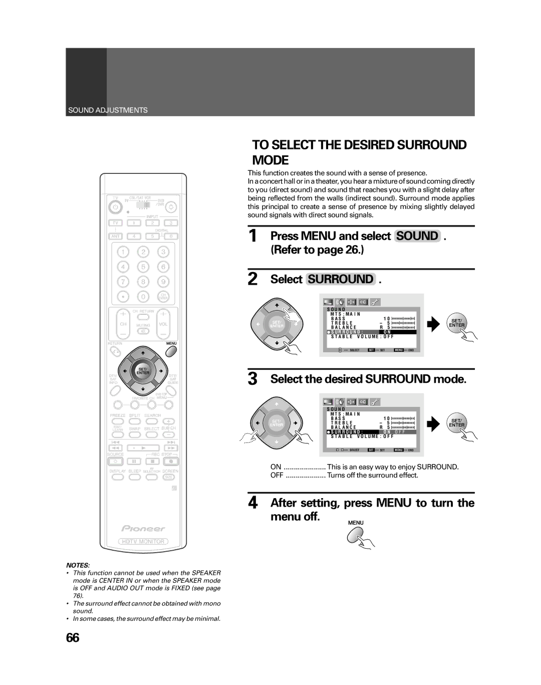 Pioneer PRO-730HDI manual To Select the Desired Surround Mode, Refer to Select Surround, Select the desired Surround mode 