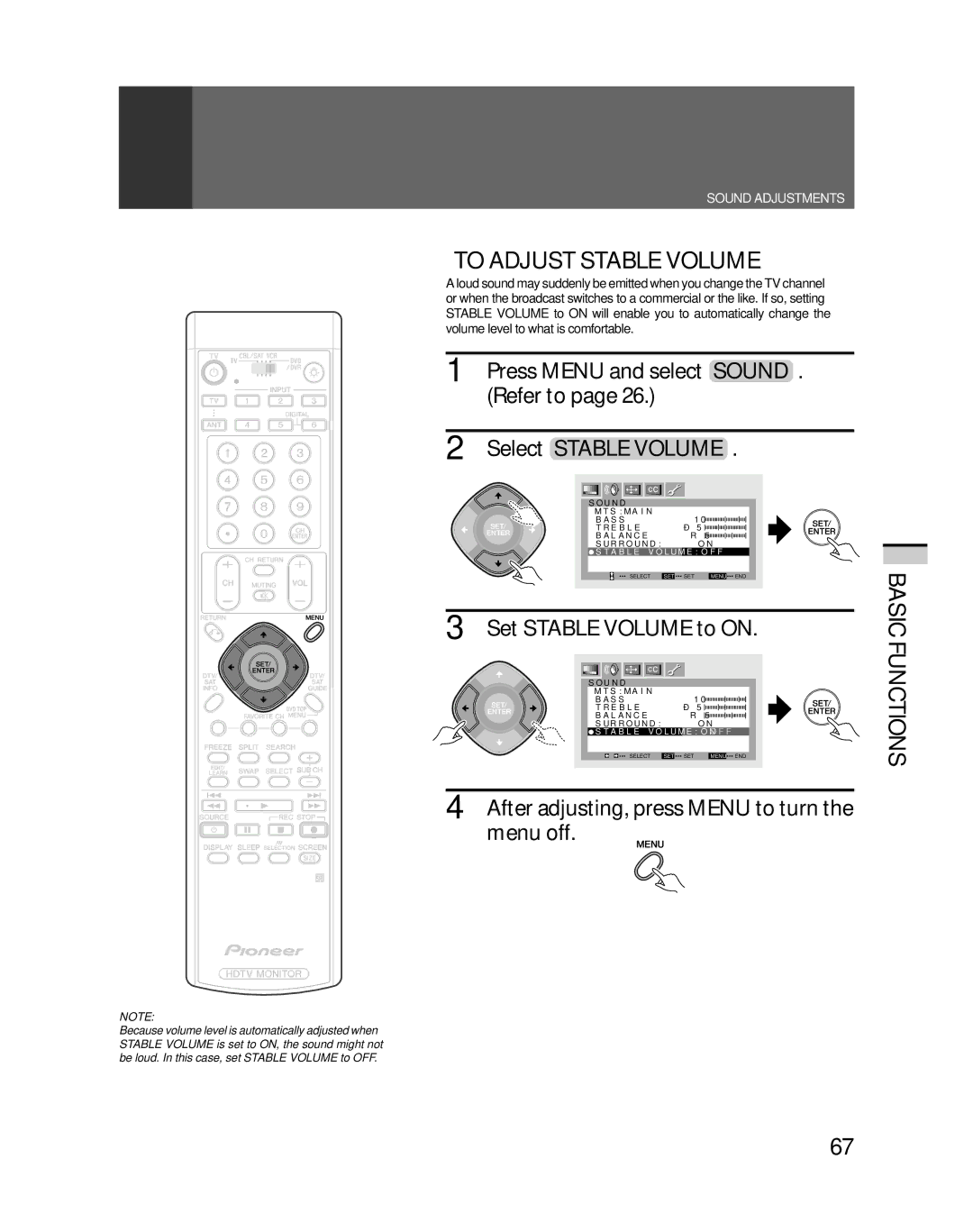 Pioneer PRO-530HDI, PRO-730HDI manual To Adjust Stable Volume, Refer to Select Stable Volume, Set Stable Volume to on 