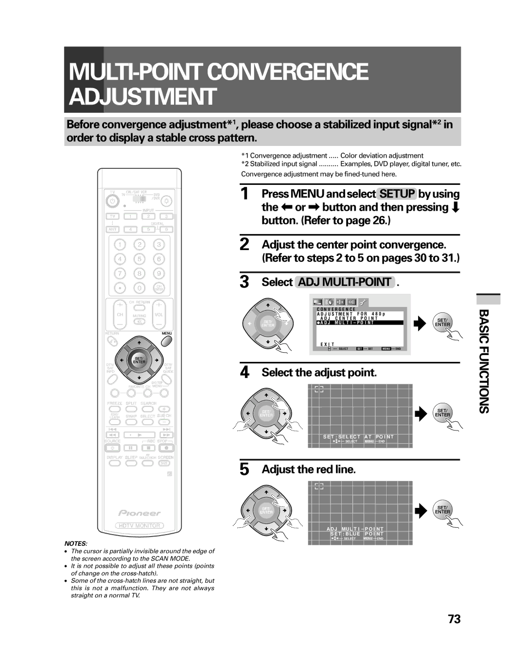 Pioneer PRO-530HDI, PRO-730HDI manual Select ADJ MULTI-POINT, Select the adjust point, Adjust the red line 