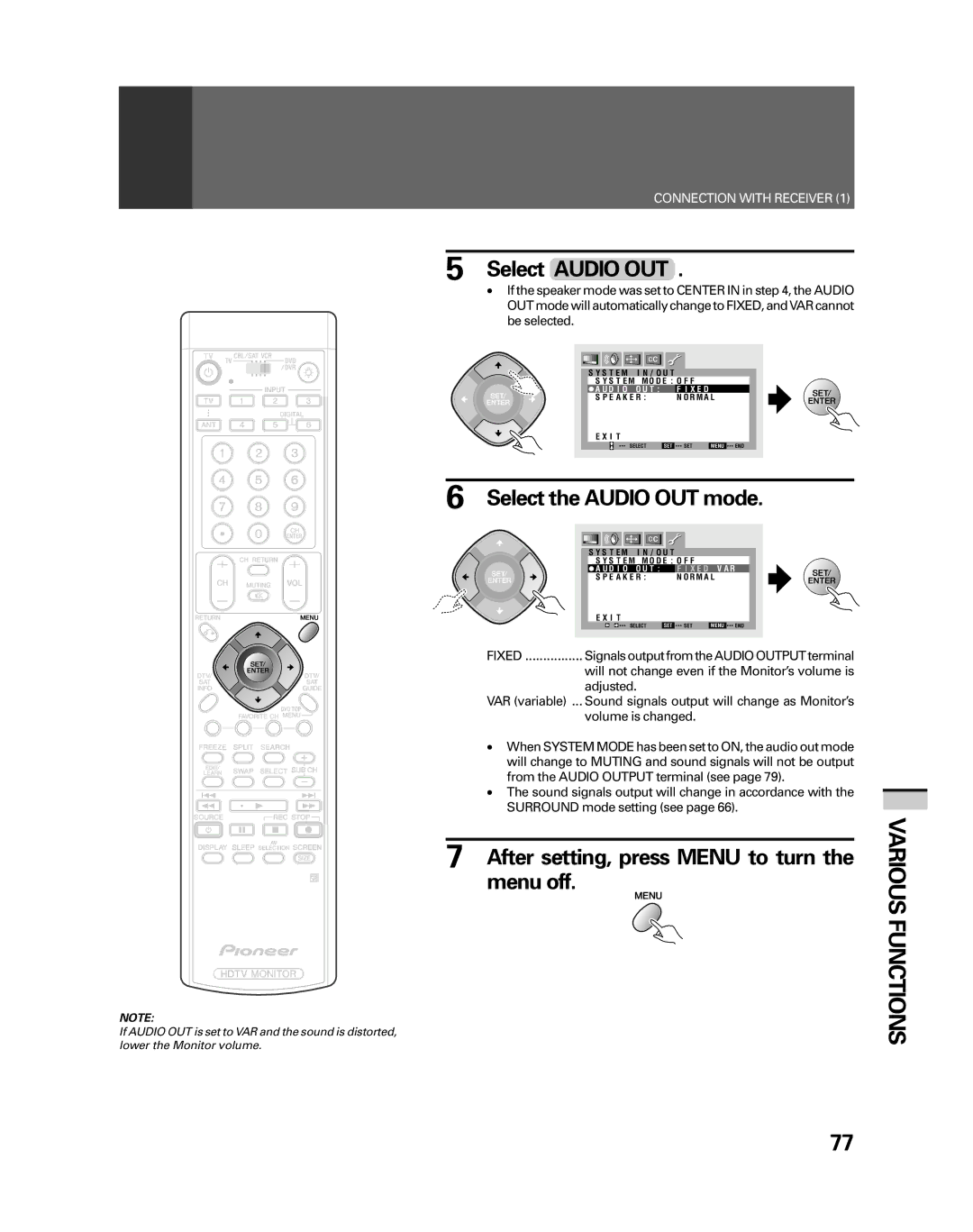 Pioneer PRO-530HDI, PRO-730HDI manual Select Audio OUT, Select the Audio OUT mode 