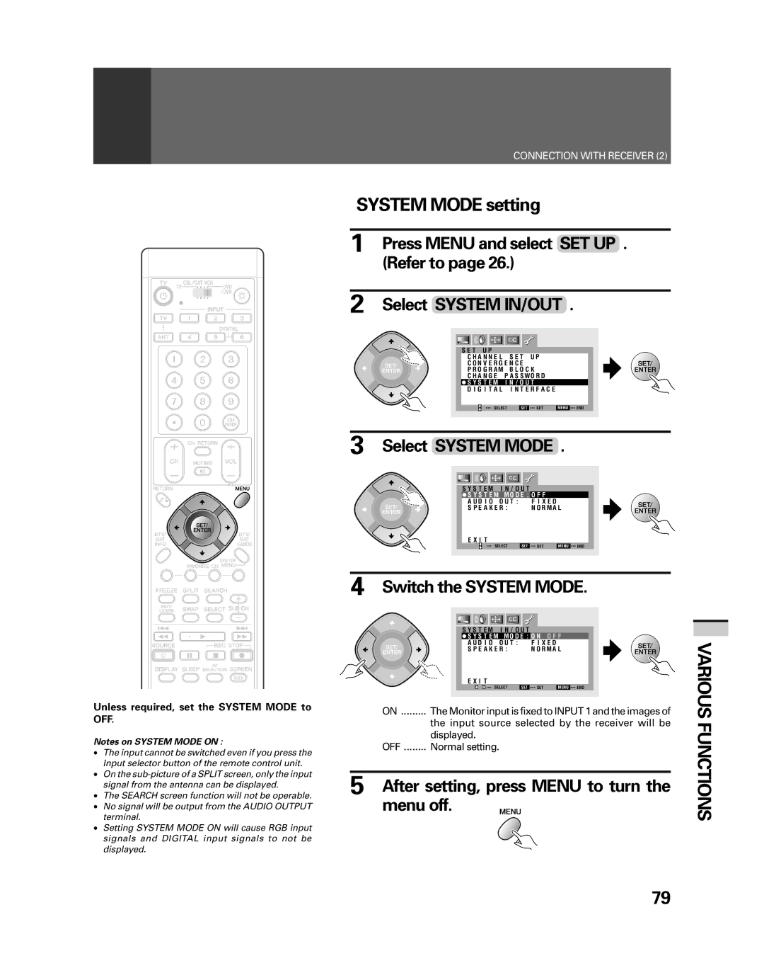 Pioneer PRO-530HDI, PRO-730HDI manual Press Menu and select SET UP, Refer to, Select System Mode, Switch the System Mode 