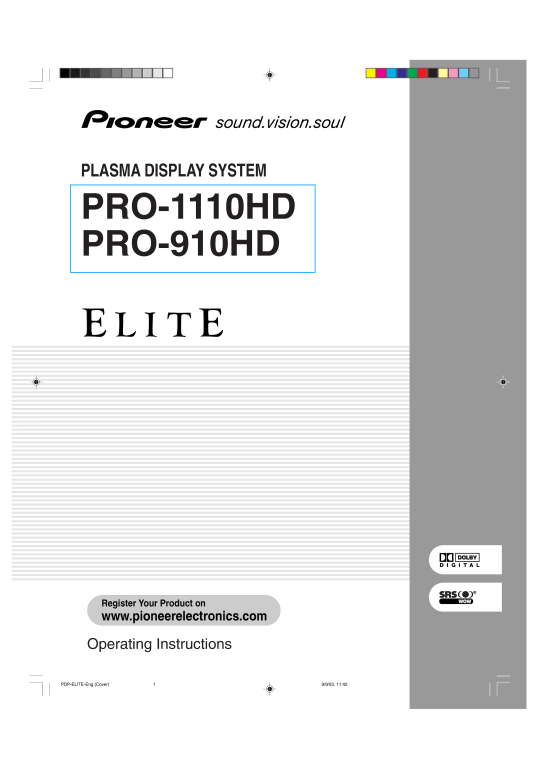 Pioneer PRO 1110HD, PRO 910HD manual PRO-1110HD PRO-910HD 