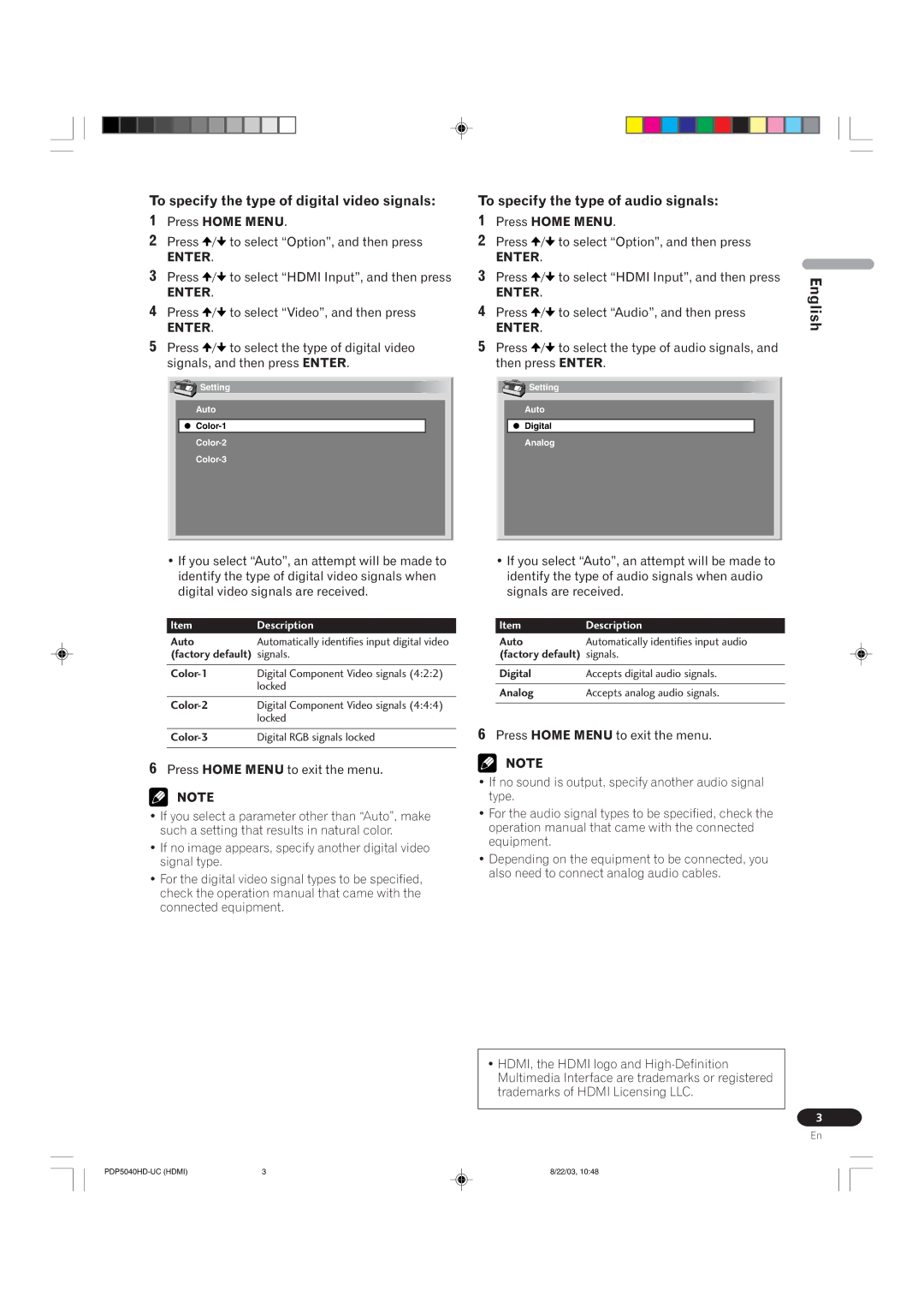 Pioneer PRO 1110HD, PRO 910HD manual English 