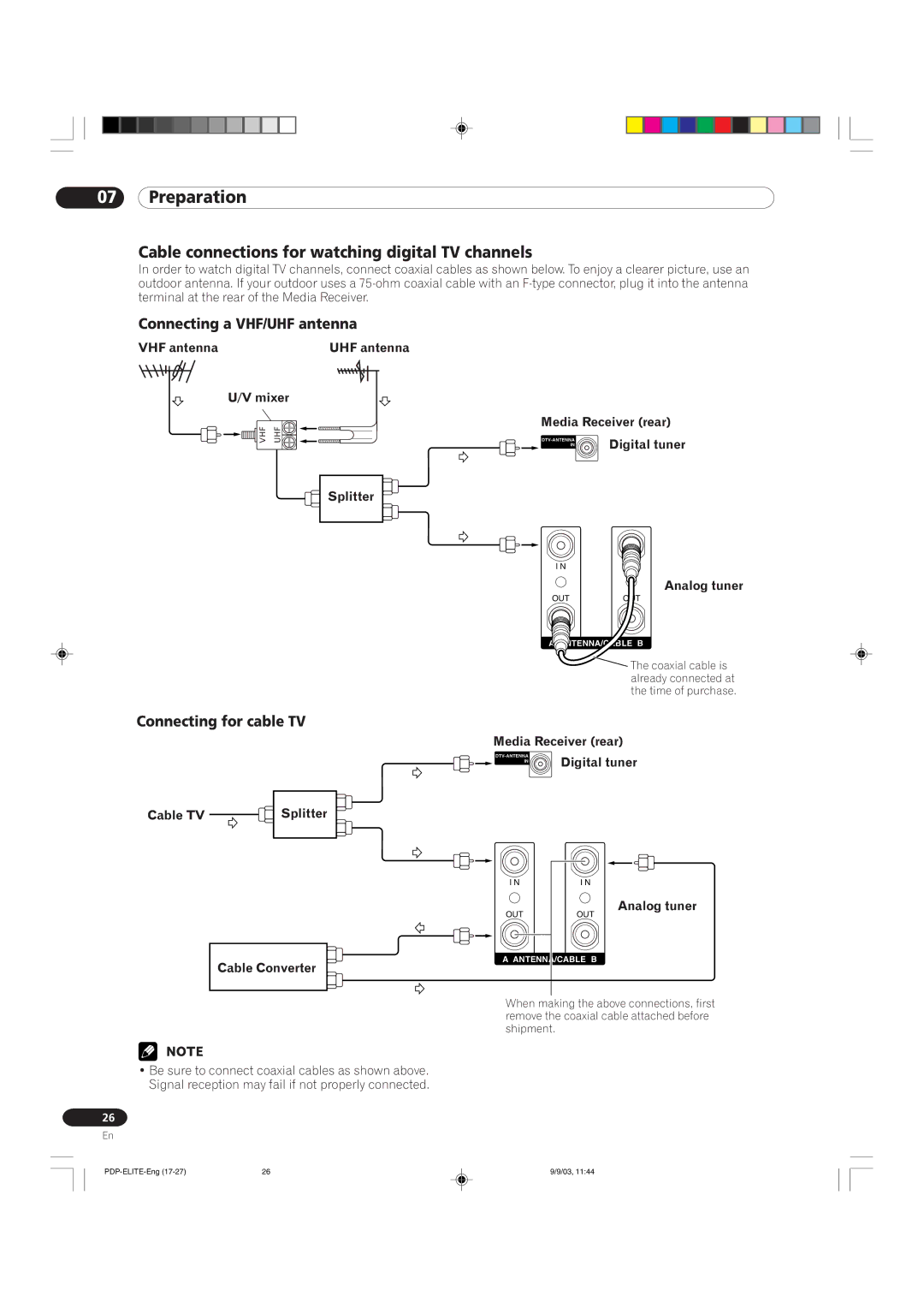 Pioneer PRO 910HD, PRO 1110HD manual Cable connections for watching digital TV channels, Connecting for cable TV 