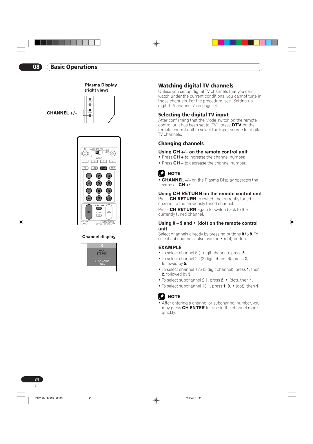 Pioneer PRO 910HD, PRO 1110HD manual Watching digital TV channels, Selecting the digital TV input 