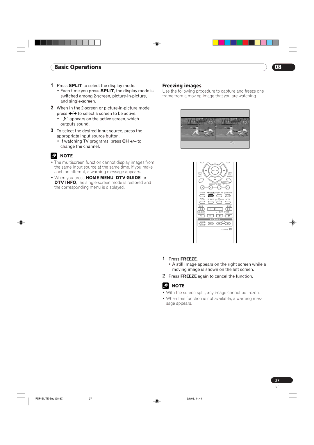 Pioneer PRO 1110HD, PRO 910HD manual Freezing images 