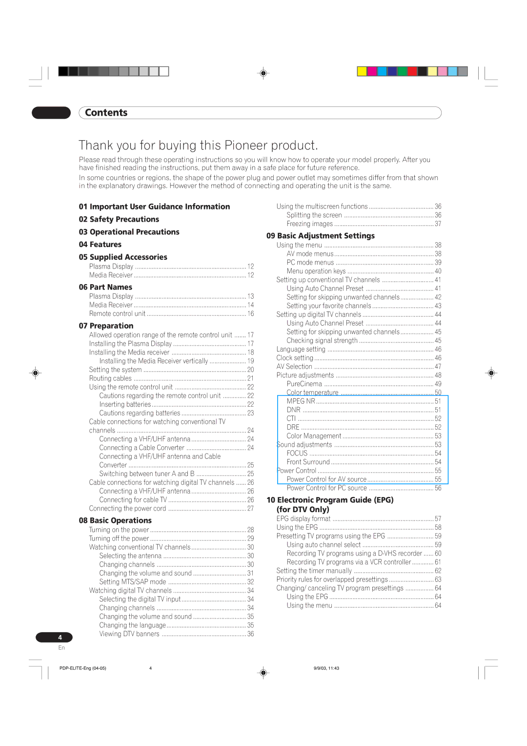 Pioneer PRO 910HD, PRO 1110HD manual Contents 