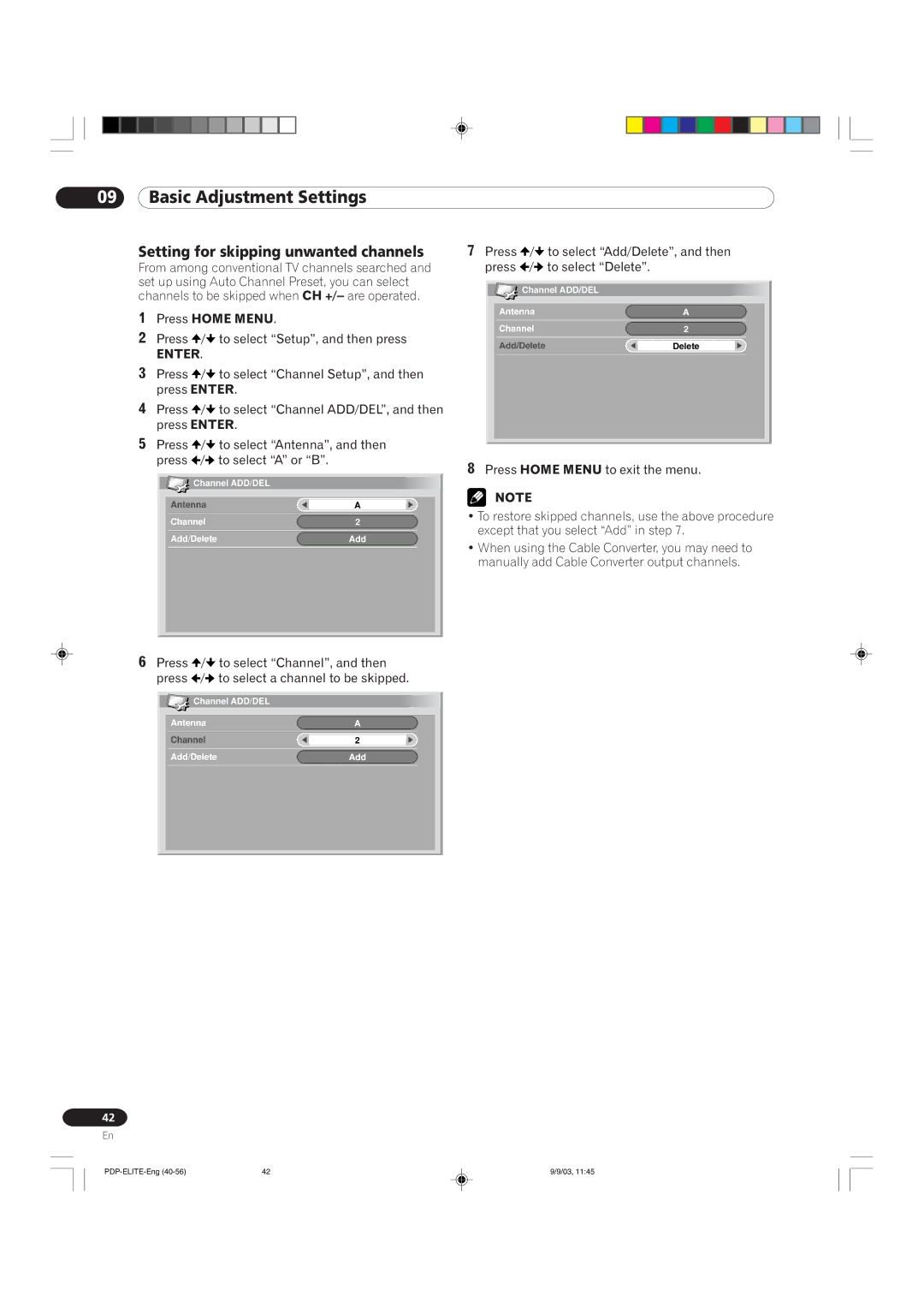 Pioneer PRO 910HD, PRO 1110HD manual Setting for skipping unwanted channels 