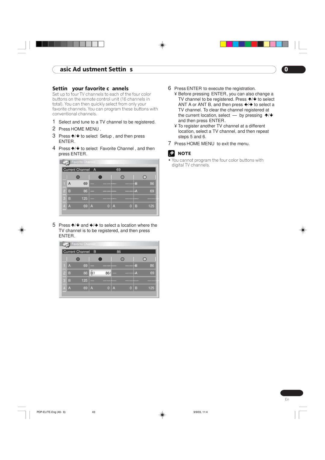 Pioneer PRO 1110HD, PRO 910HD manual Setting your favorite channels 