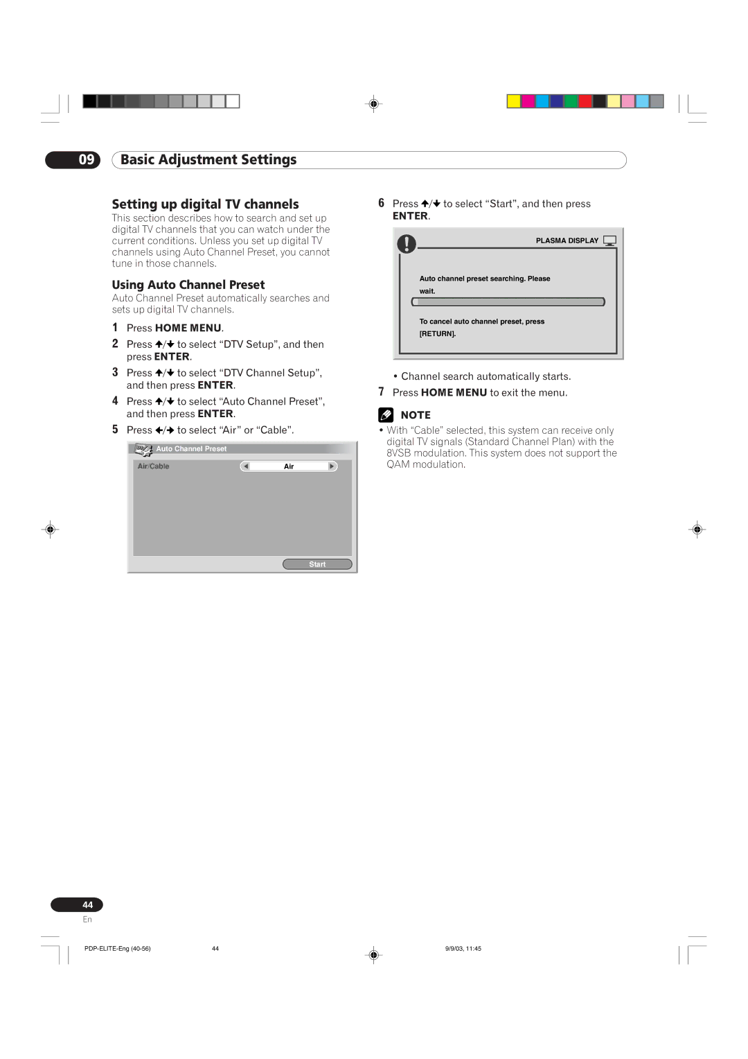 Pioneer PRO 910HD, PRO 1110HD manual Setting up digital TV channels, Using Auto Channel Preset 