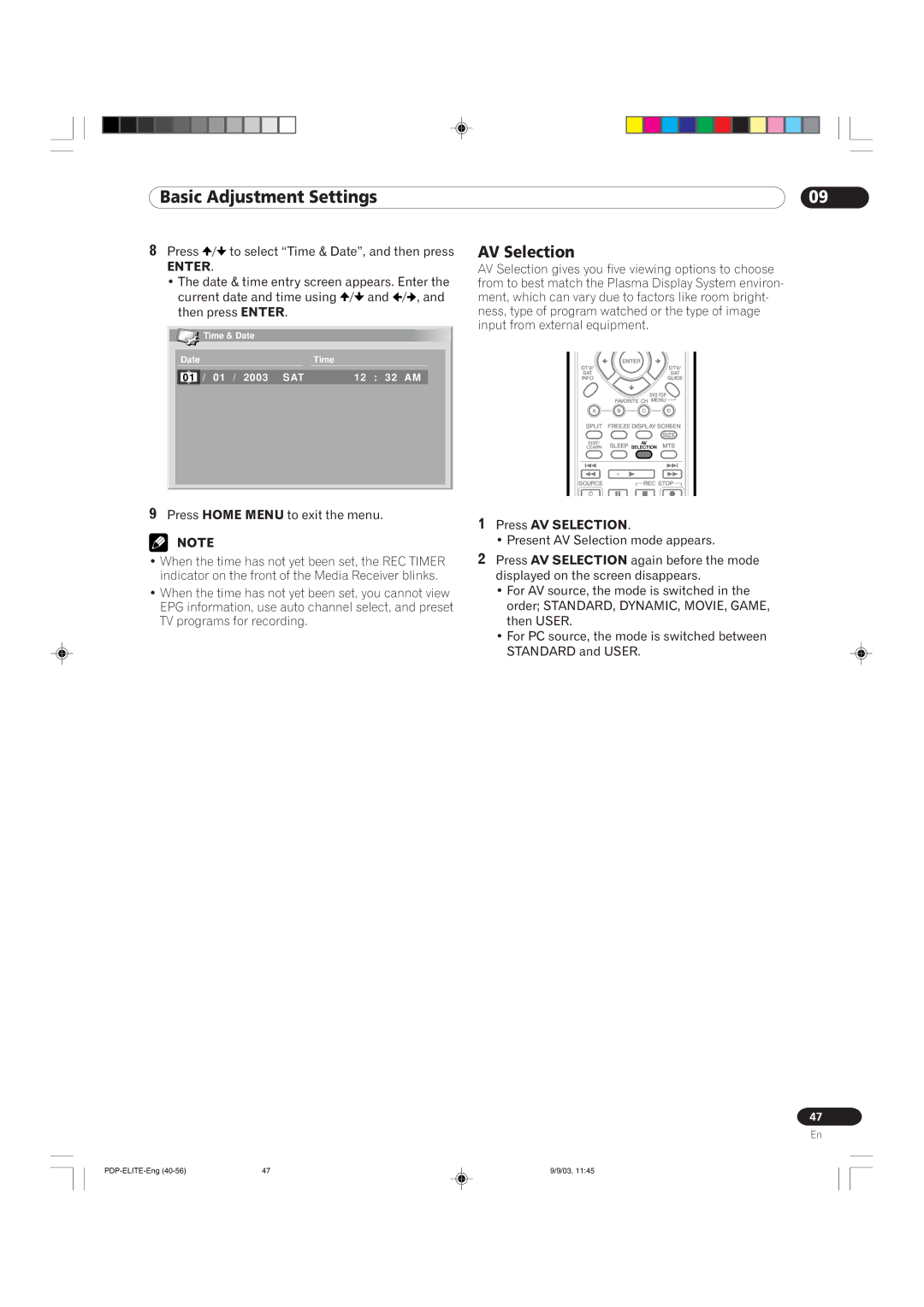 Pioneer PRO 1110HD, PRO 910HD manual Press AV Selection 