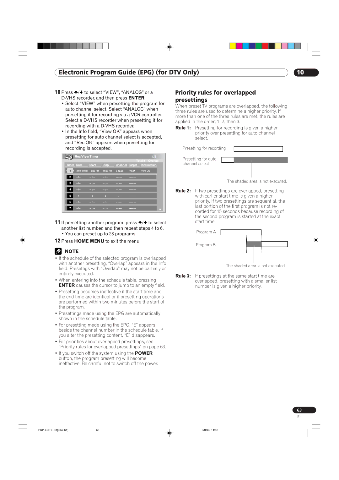 Pioneer PRO 1110HD, PRO 910HD manual Priority rules for overlapped presettings 