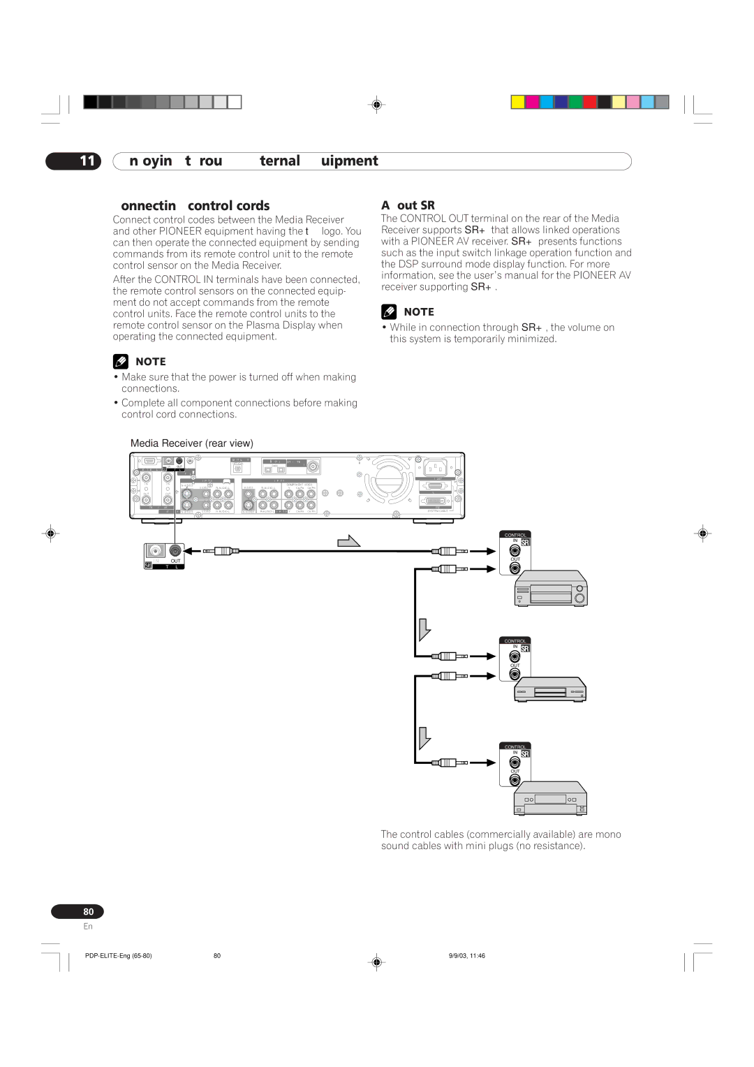 Pioneer PRO 910HD, PRO 1110HD manual Connecting control cords, About SR+ 