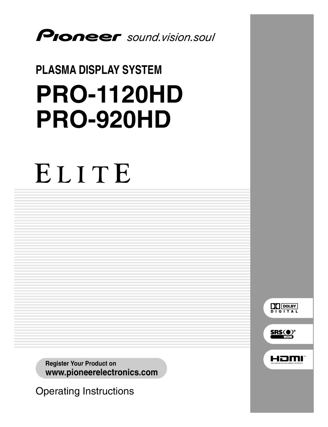 Pioneer manual PRO-1120HDPRO-920HD 