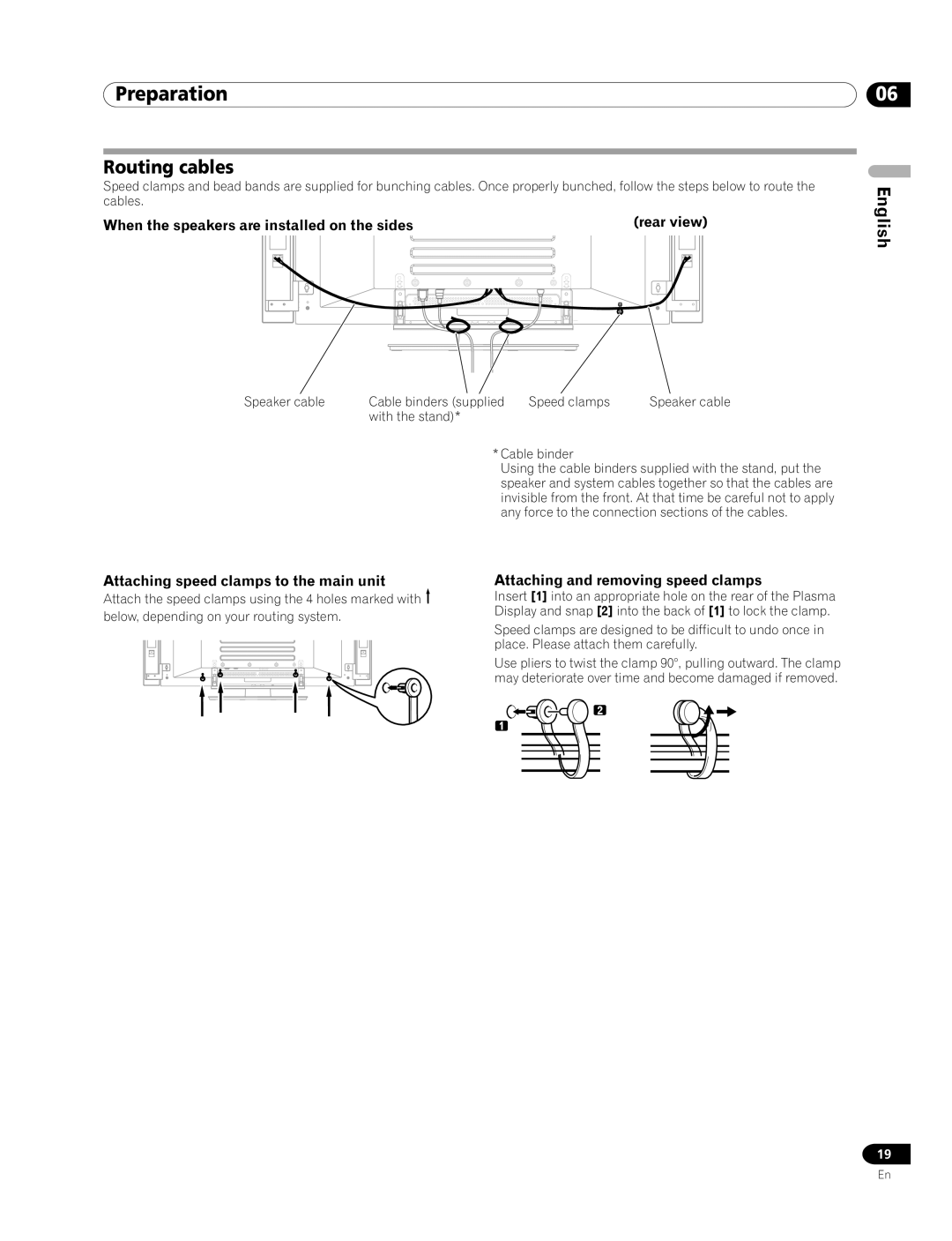 Pioneer PRO-1120HD, PRO-920HD manual Routing cables, When the speakers are installed on the sides Rear view 