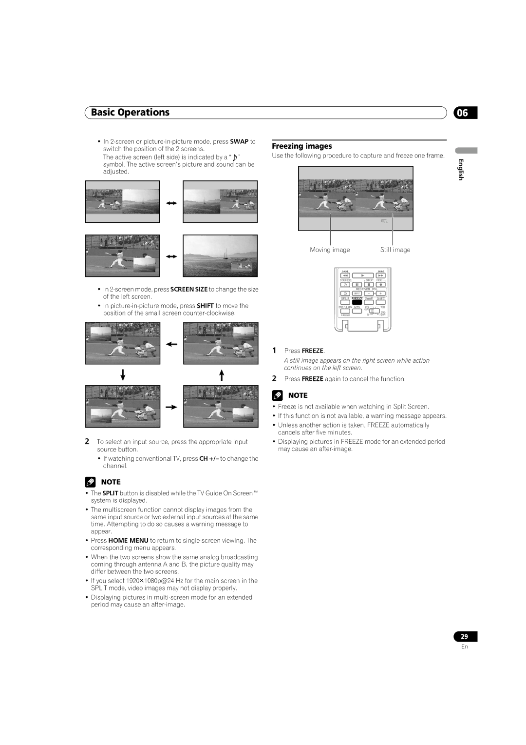 Pioneer PRO 1140HD, PRO 940HD Freezing images, Use the following procedure to capture and freeze one frame, Moving image 