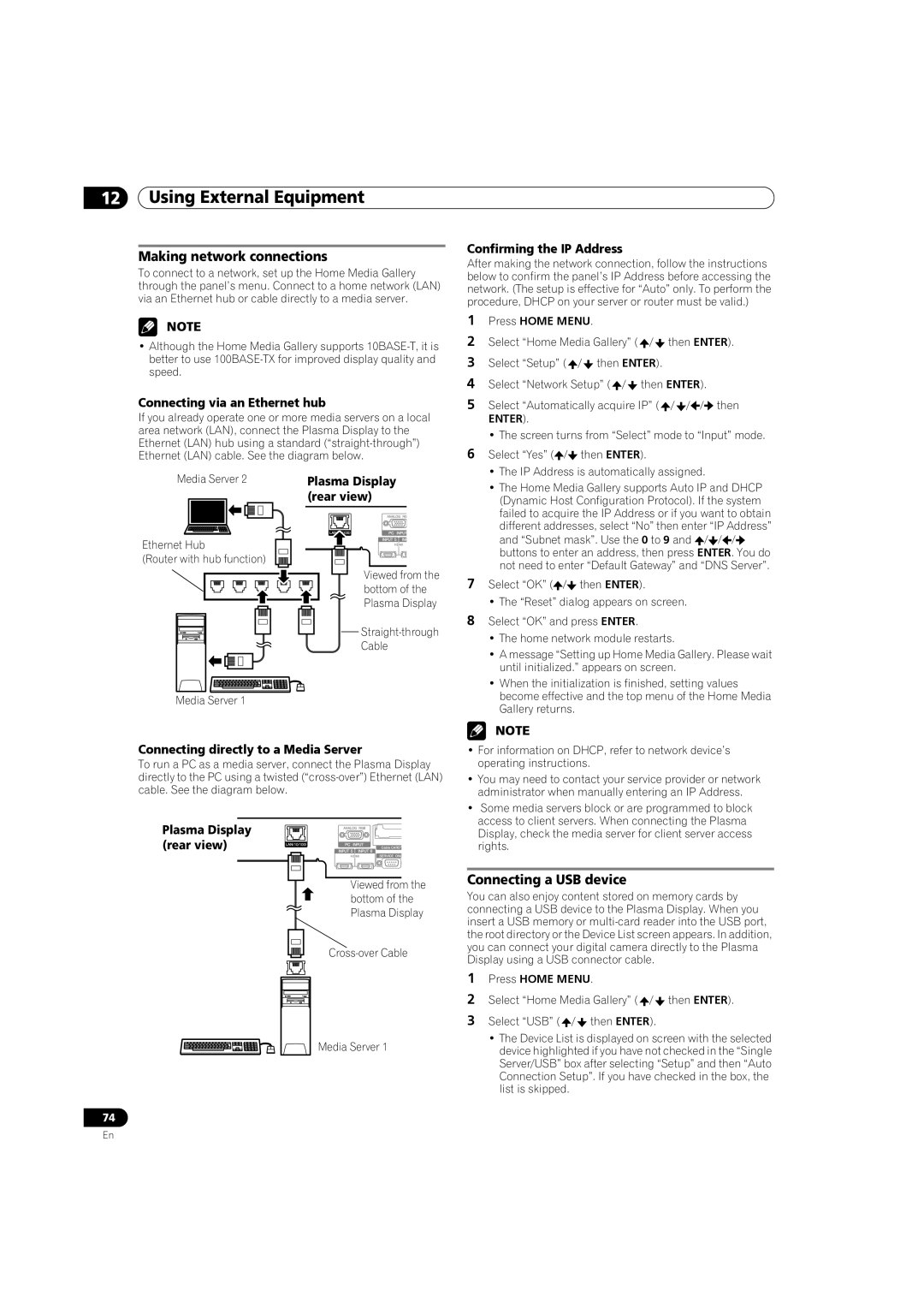 Pioneer PRO 940HD, PRO 1140HD manual Making network connections, Connecting a USB device 