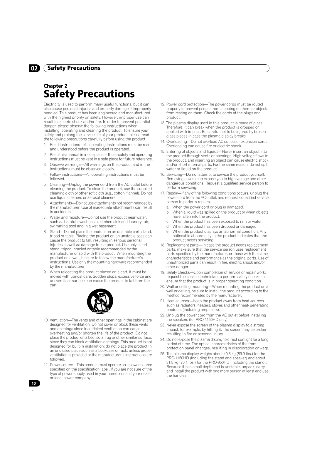 Pioneer PRO-950HD manual Safety Precautions 