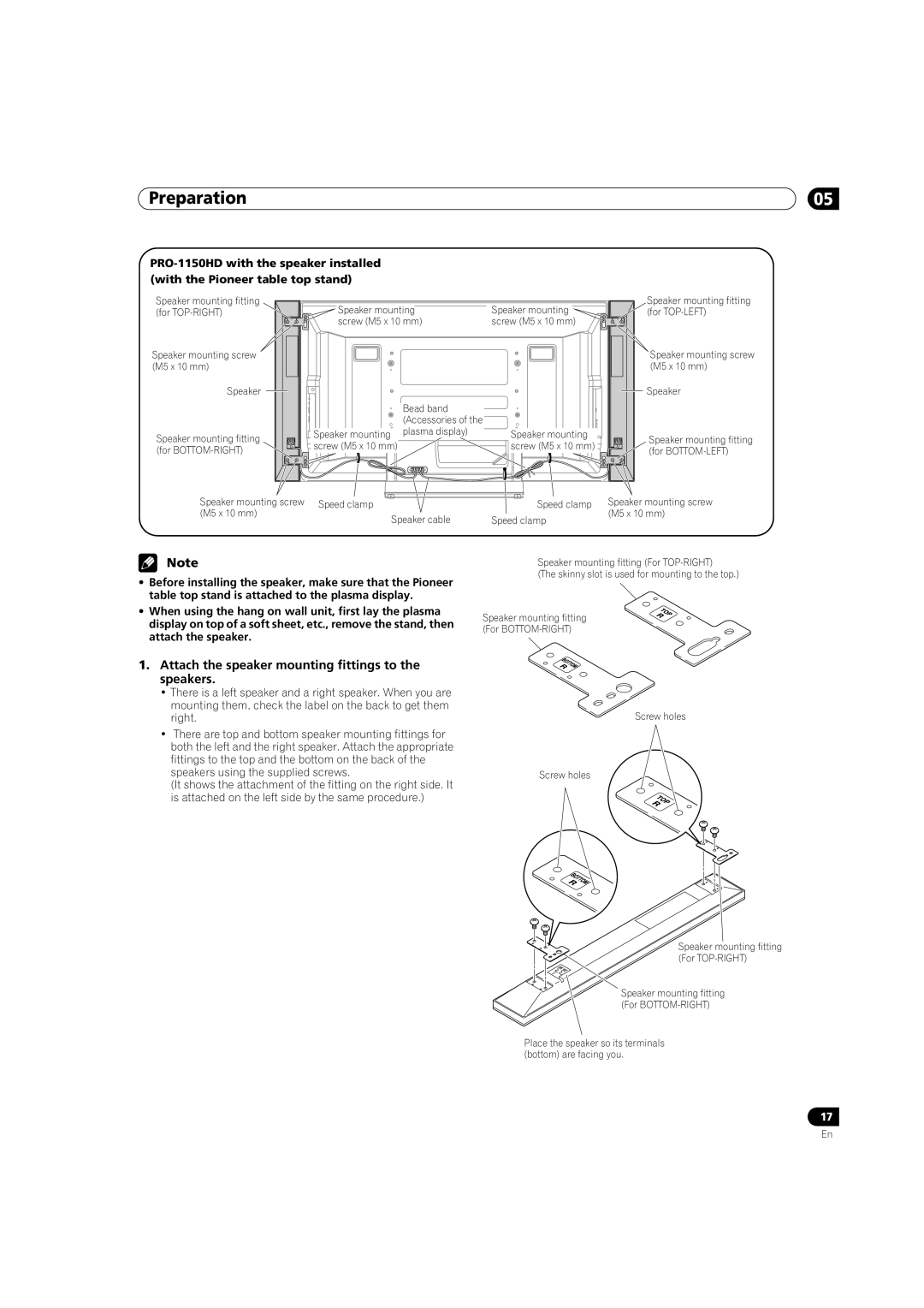 Pioneer PRO-950HD manual Attach the speaker mounting fittings to the speakers 