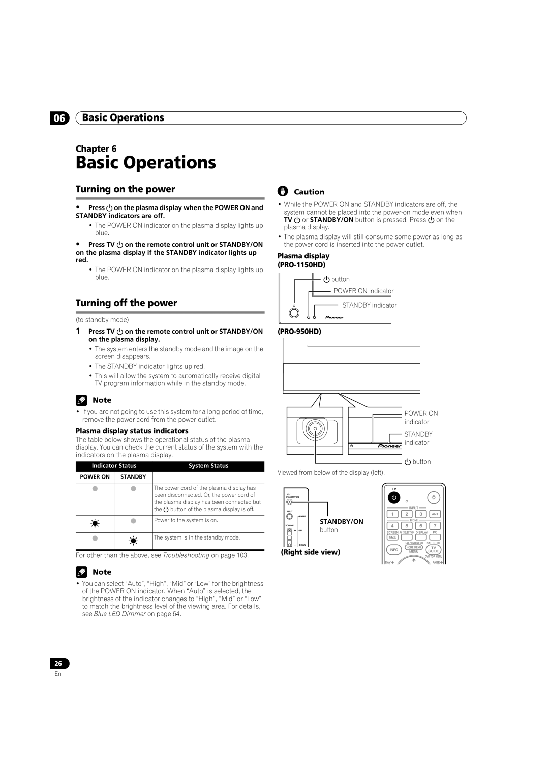 Pioneer PRO-950HD manual Basic Operations, Turning on the power, Turning off the power 