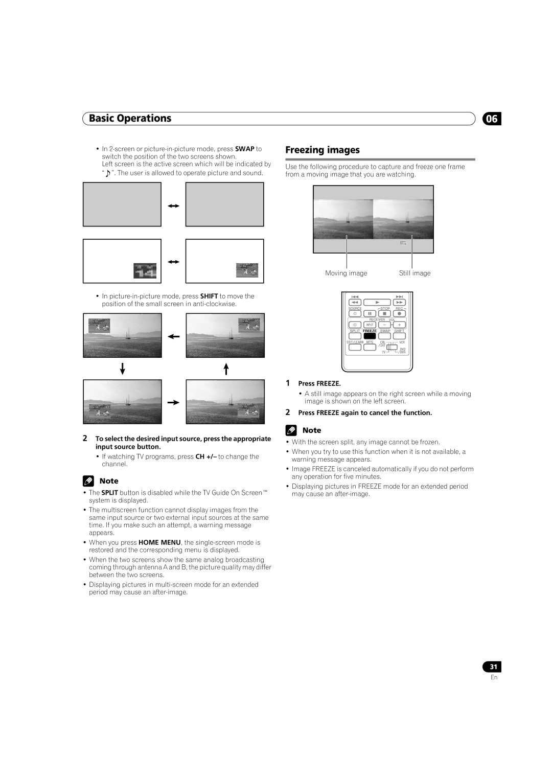 Pioneer PRO-950HD manual Freezing images, Press Freeze again to cancel the function 