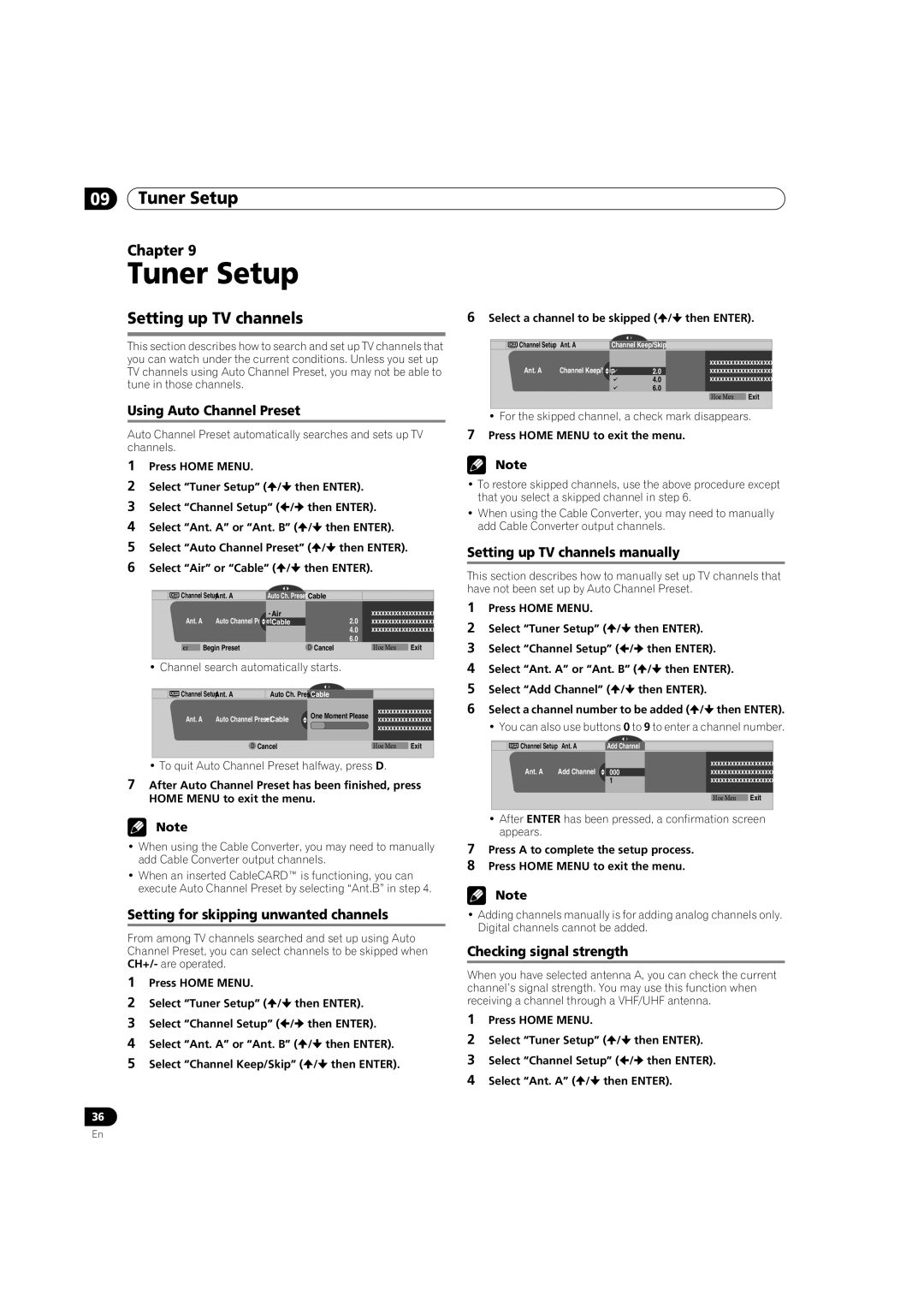 Pioneer PRO-950HD manual Tuner Setup, Setting up TV channels 