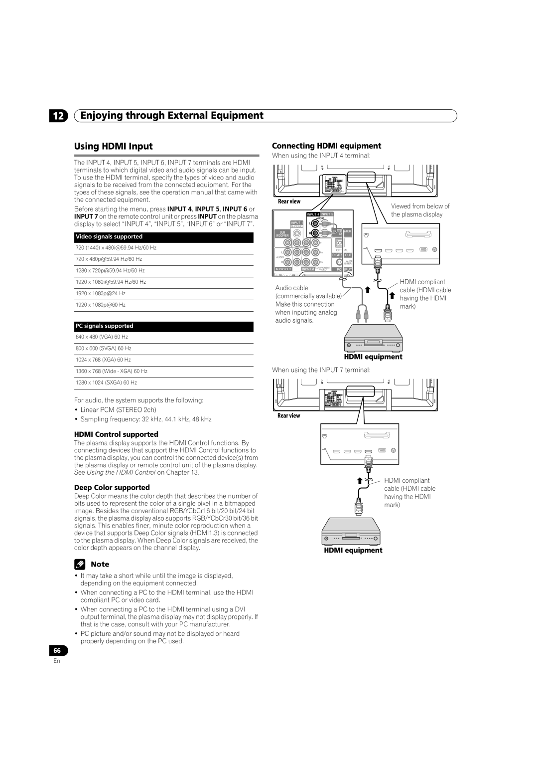 Pioneer PRO-950HD manual Using Hdmi Input, Connecting Hdmi equipment, Hdmi Control supported, Deep Color supported 