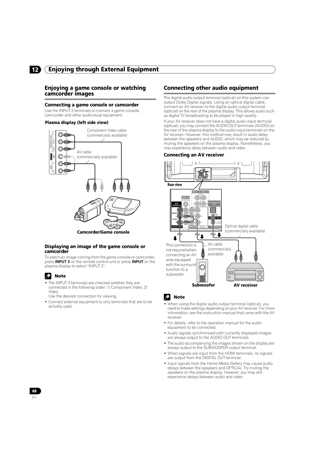 Pioneer PRO-950HD manual Enjoying a game console or watching camcorder images, Connecting other audio equipment 