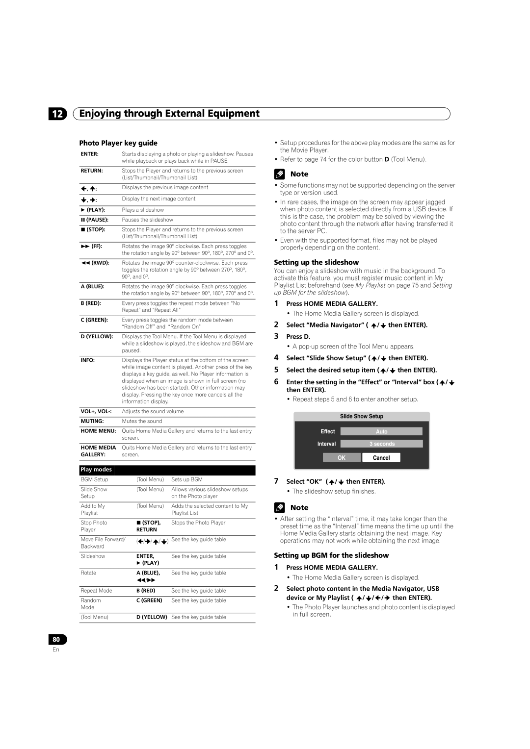 Pioneer PRO-950HD manual Photo Player key guide, Setting up the slideshow, Setting up BGM for the slideshow 