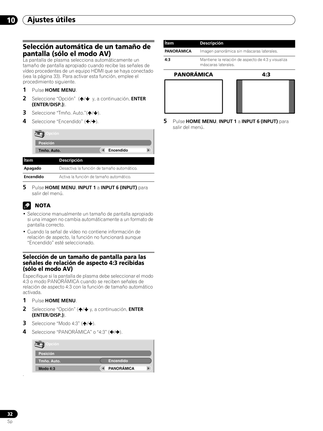 Pioneer PRO-FHD1 operating instructions PANORÁMICA43 