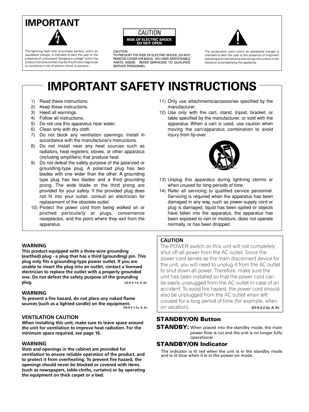 Pioneer PRO-FHD1 operating instructions STANDBY/ON Button, STANDBY/ON Indicator 