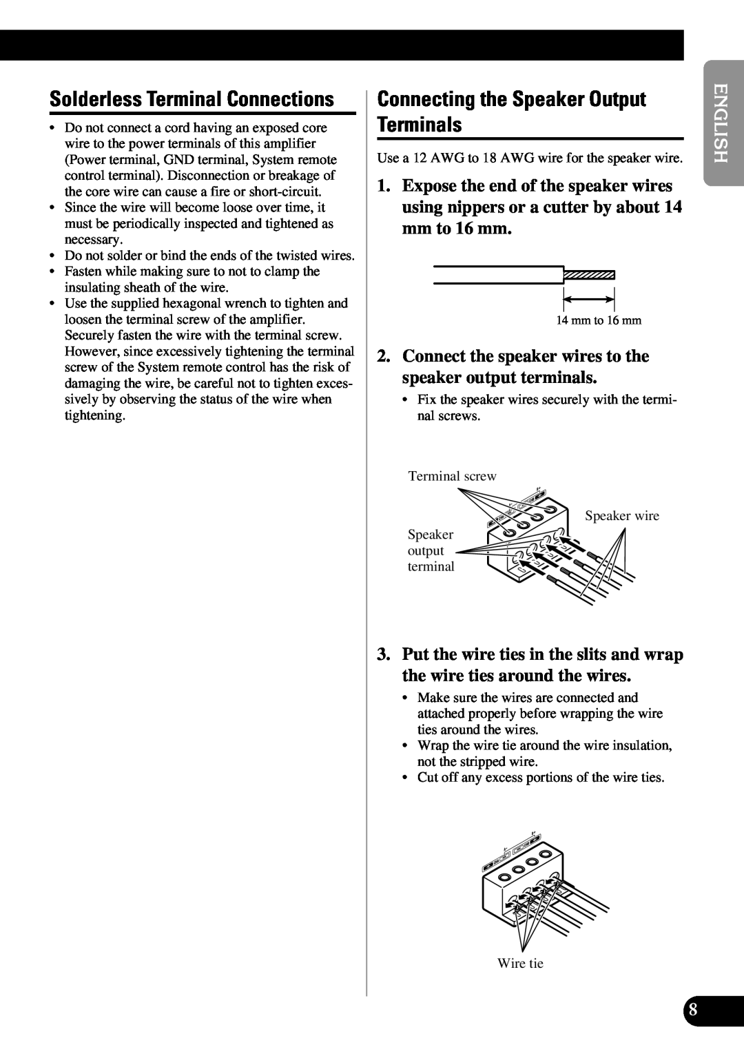 Pioneer PRS-A900 owner manual Connecting the Speaker Output Terminals, Solderless Terminal Connections 