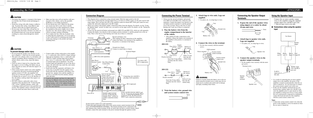 Pioneer PRS-D1000M Connecting the Unit, Connection Diagram, Connecting the Power Terminal, Using the Speaker Input 