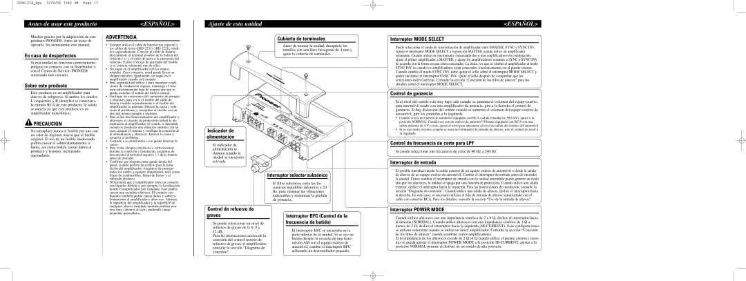 Pioneer PRS-D1000M owner manual Antes de usar este producto, Ajuste de esta unidad 