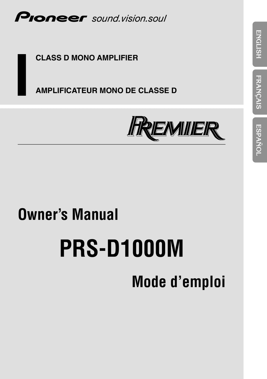 Pioneer PRS-D1000M owner manual English Français Español 