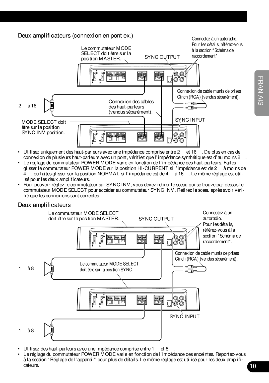 Pioneer PRS-D1000M owner manual English, Deux amplificateurs 