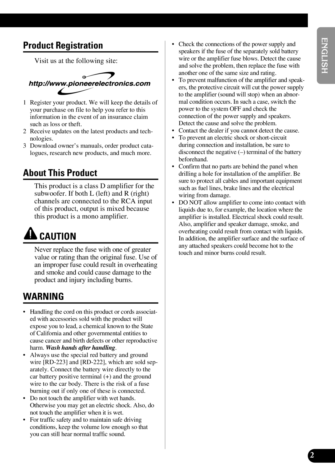 Pioneer PRS-D1000M owner manual Product Registration, About This Product 